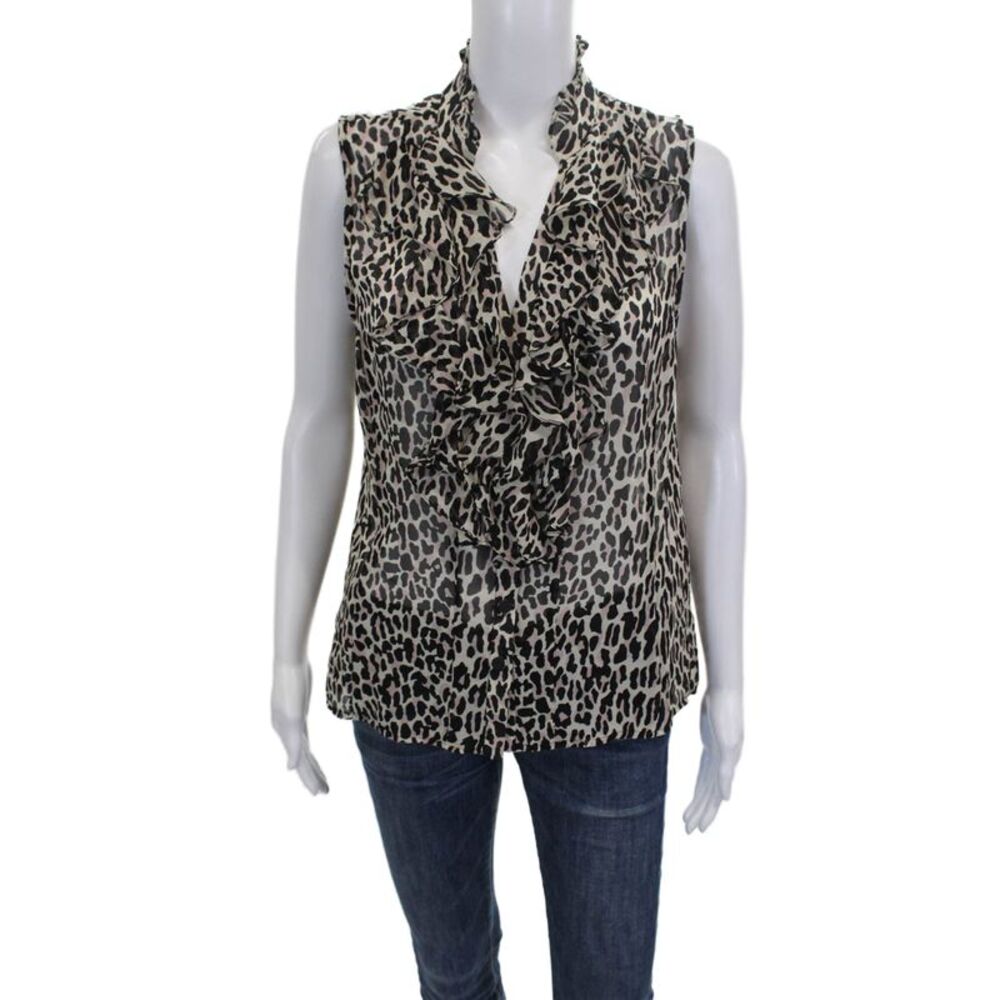 Nanette Lepore Womens Silk Animal Print V-Neck Sleeveless Blouse Size 10